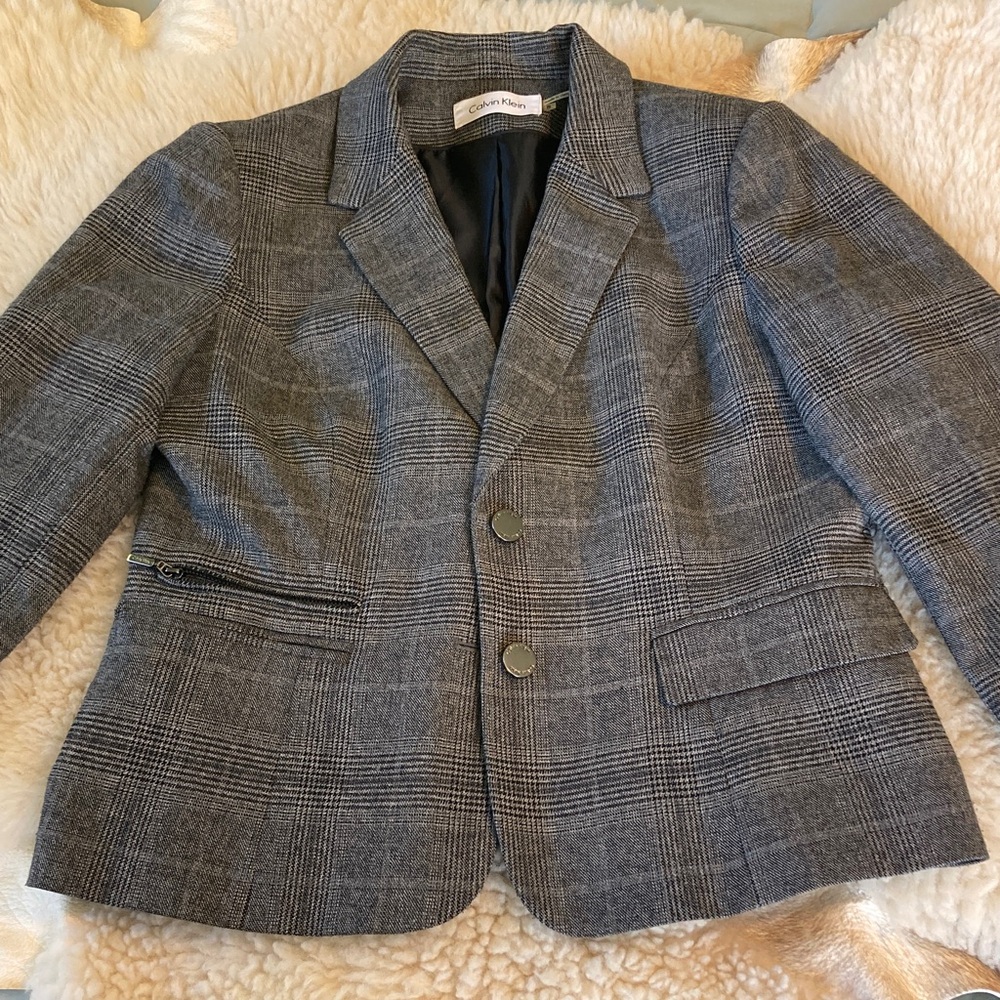Calvin Klein Charcoal Checkered Blazer